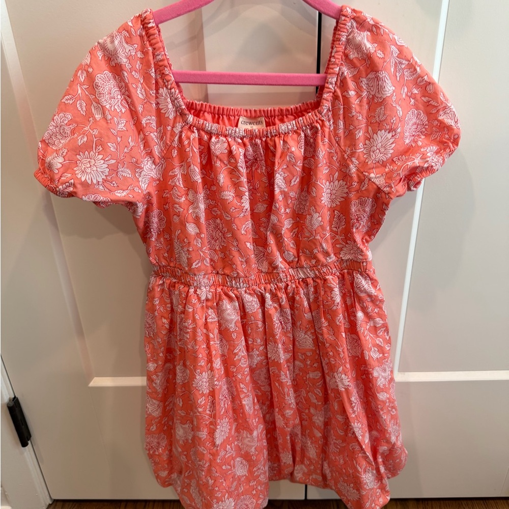 Girls' Crewcuts Coral Floral Puff-Sleeve Dress size 8